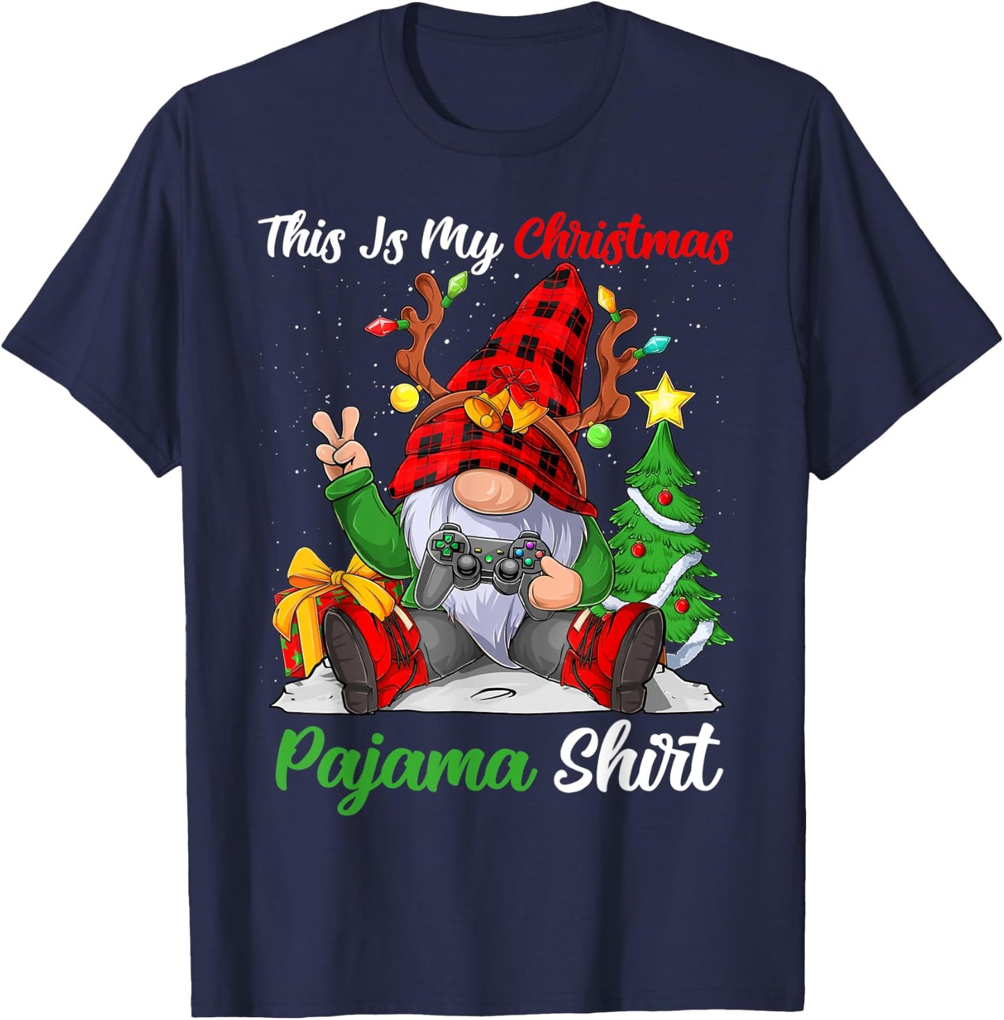 This Is My Christmas Pajama Shirt Gnome Christmas Gamer Boys T-Shirt - T-Shirt | Navy