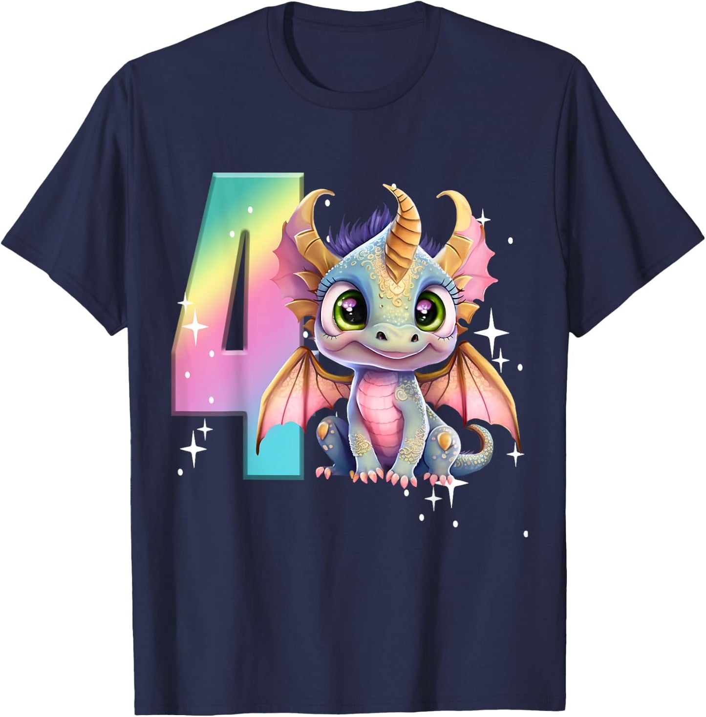 4th Birthday Shirt Dragon Party Rainbow Girl Dragon Four 4 T-Shirt - T-Shirt | Navy