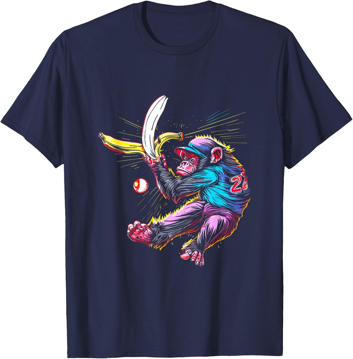 Monkey Banana Baseball - Funny Vintage Baseball Team Lover T-Shirt - T-Shirt | Navy