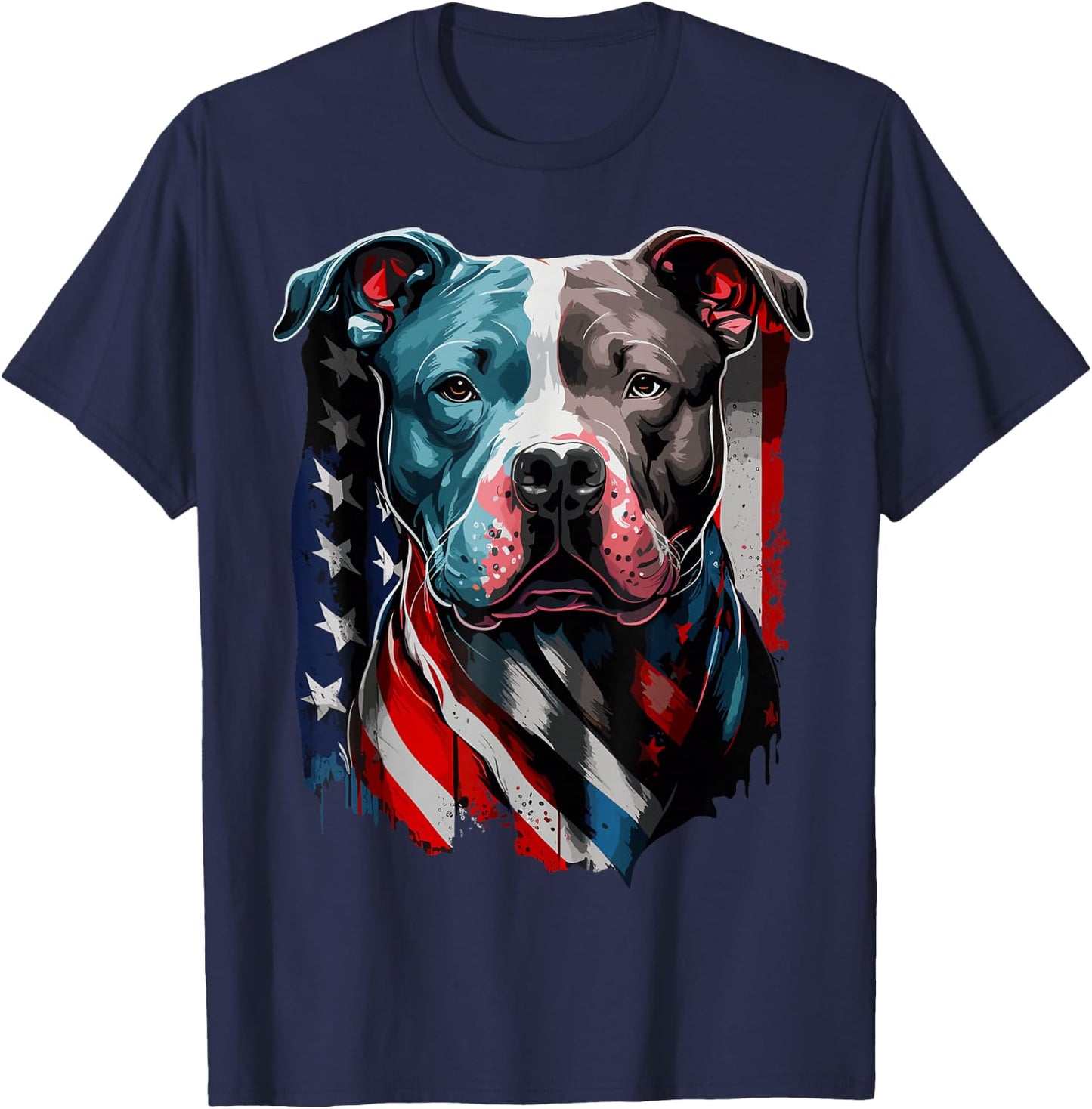 American Pitbull Terrier USA Flag Patriotic Dog T-Shirt - T-Shirt | Navy
