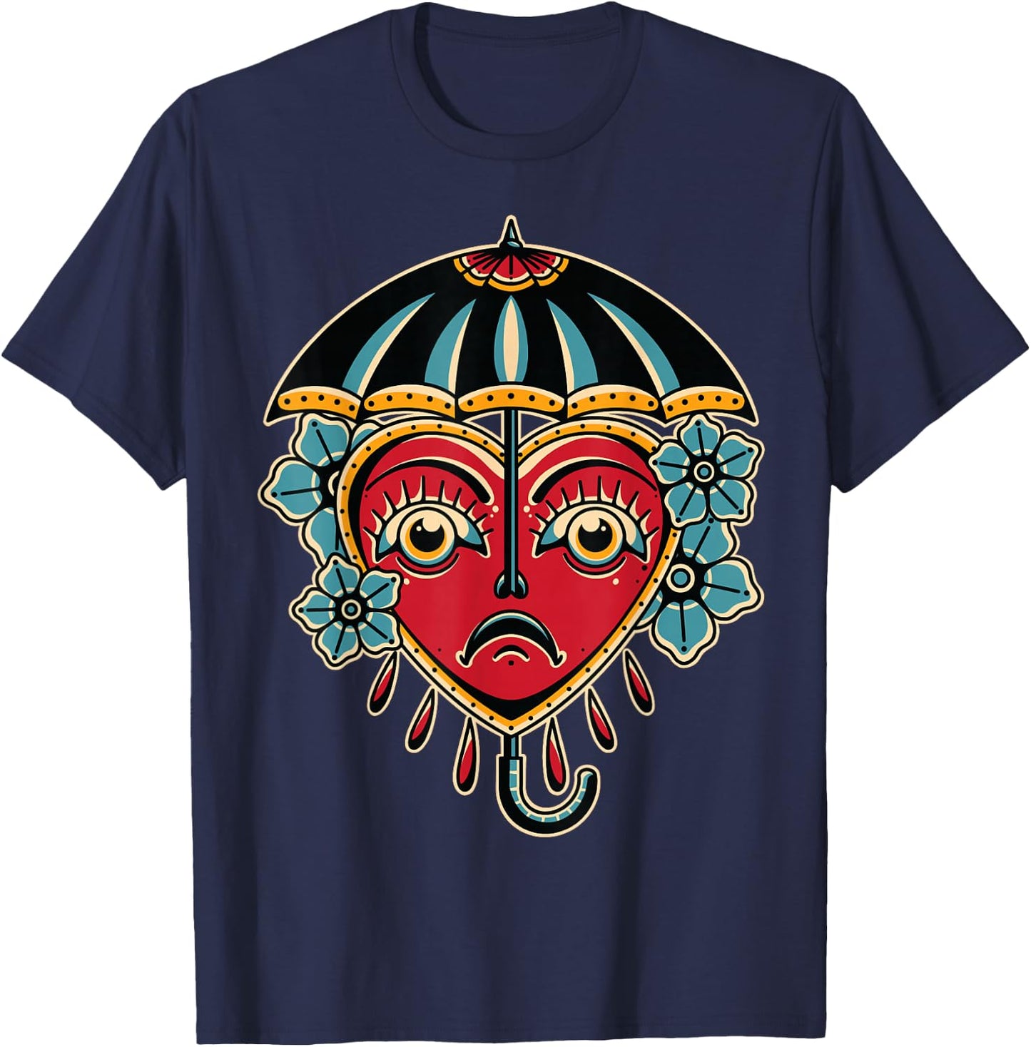 Umbrella American Traditional Tattoo Ink Old School Flash T-Shirt - T-Shirt | Navy