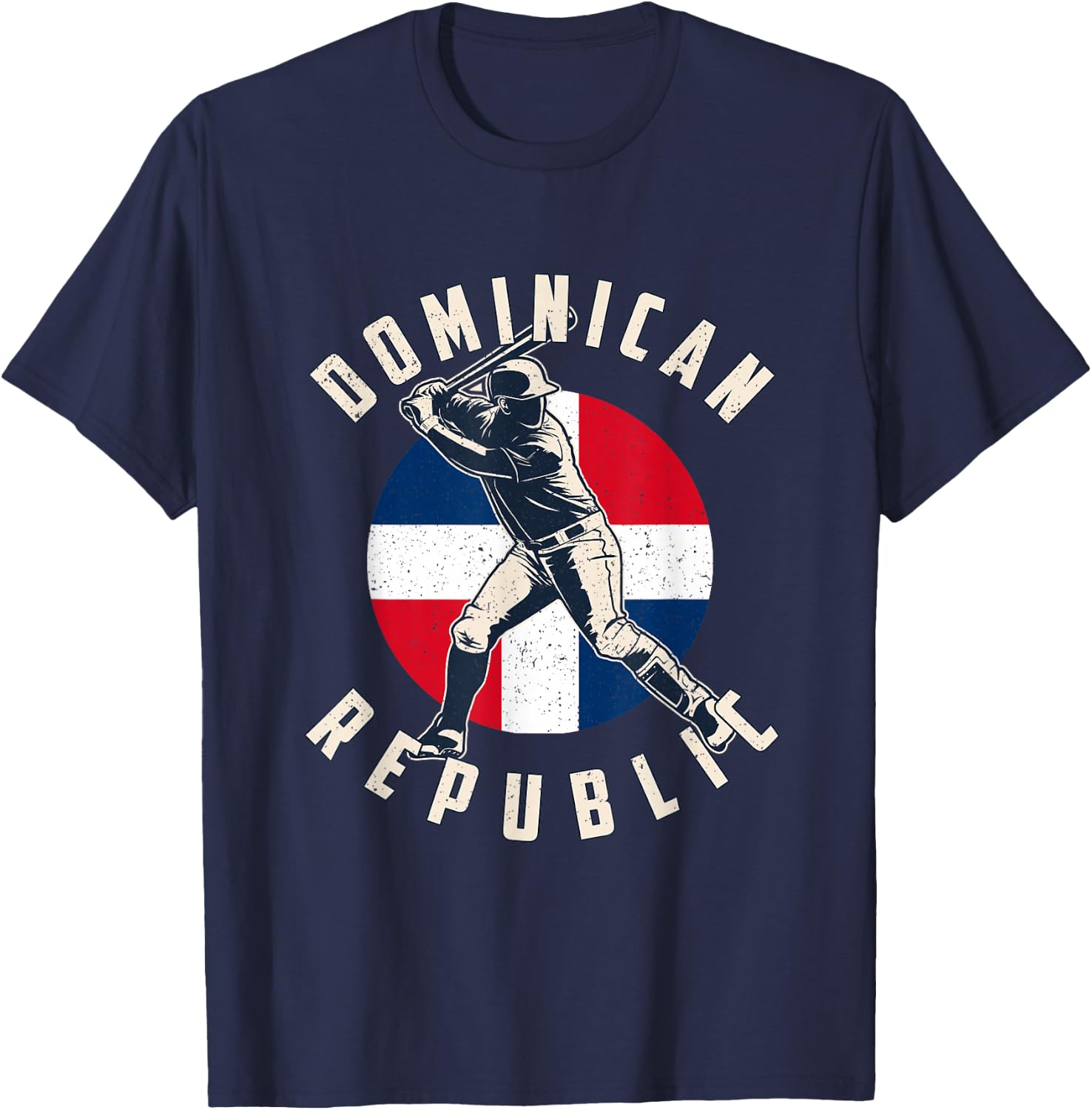 Vintage Dominican Baseball Batter Dominican Republic Flag T-Shirt - T-Shirt | Navy
