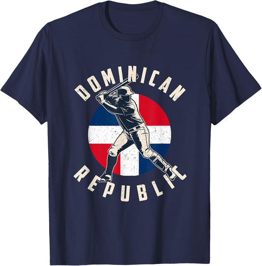Vintage Dominican Baseball Batter Dominican Republic Flag T-Shirt - T-Shirt | Navy