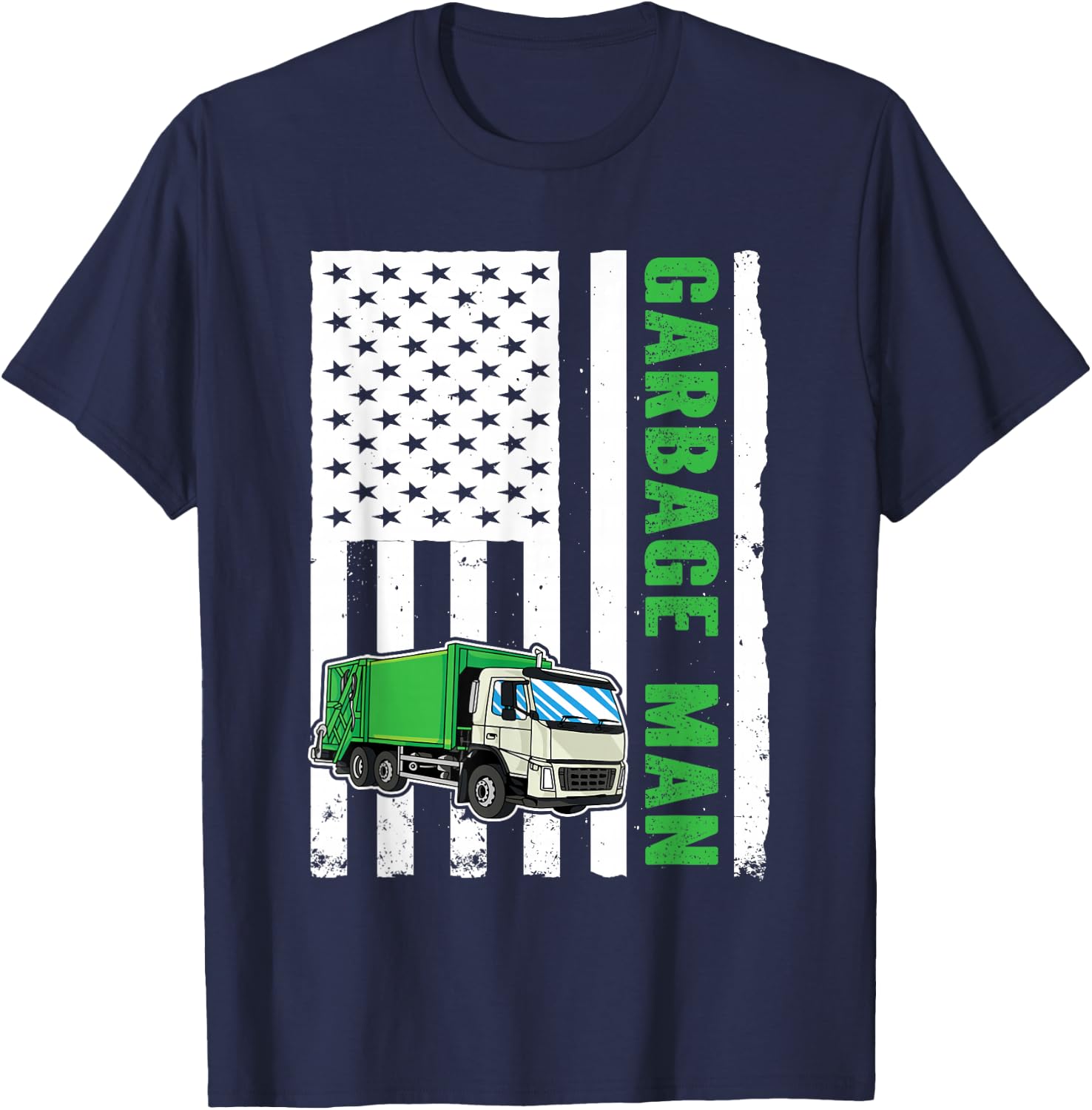 Garbage Man US Flag Garbage Truck T-Shirt - T-Shirt | Navy