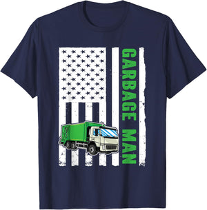 Garbage Man US Flag Garbage Truck T-Shirt - T-Shirt | Navy