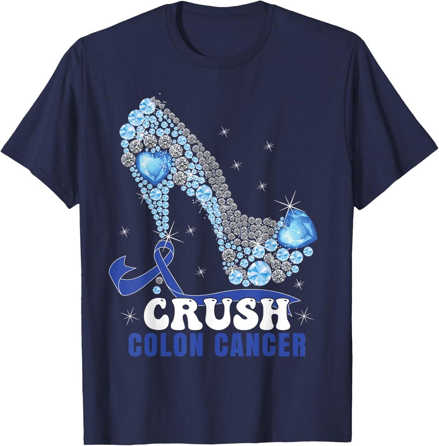 Blue Ribbon Women Colonscopy Colorectal Colon Cancer Small T-Shirt - T-Shirt | Navy