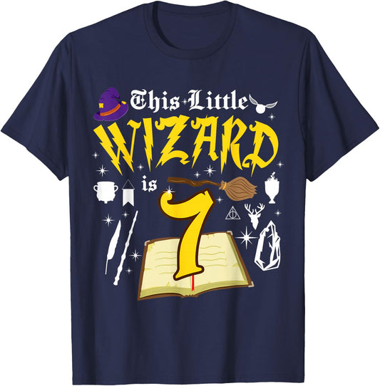 7th Birthday Wizard Magic 7 Year Old Funny B-Day Matching T-Shirt - T-Shirt | Navy