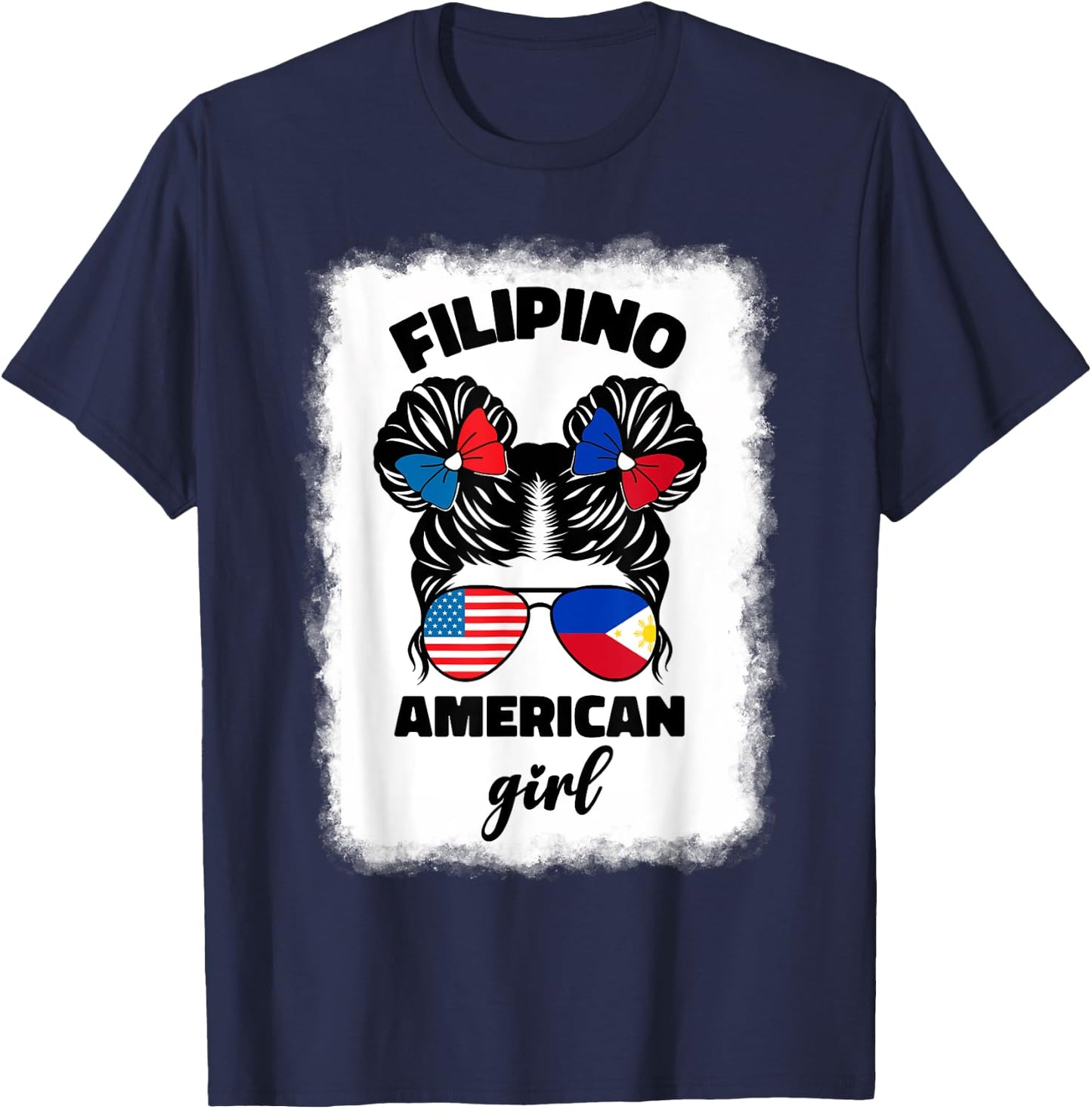 Half American Half Filipino Philippines Usa Flag Kids Girl T-Shirt - T-Shirt | Navy