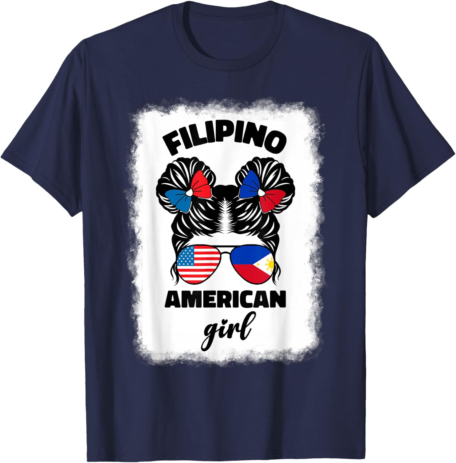 Half American Half Filipino Philippines Usa Flag Kids Girl T-Shirt - T-Shirt | Navy