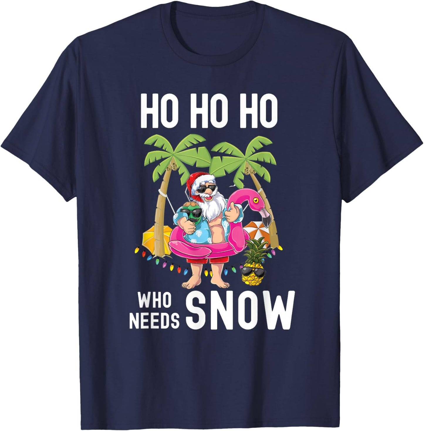Christmas Palm Tree Santa Surfing Summer Beach Vacation T-Shirt - T-Shirt | Navy