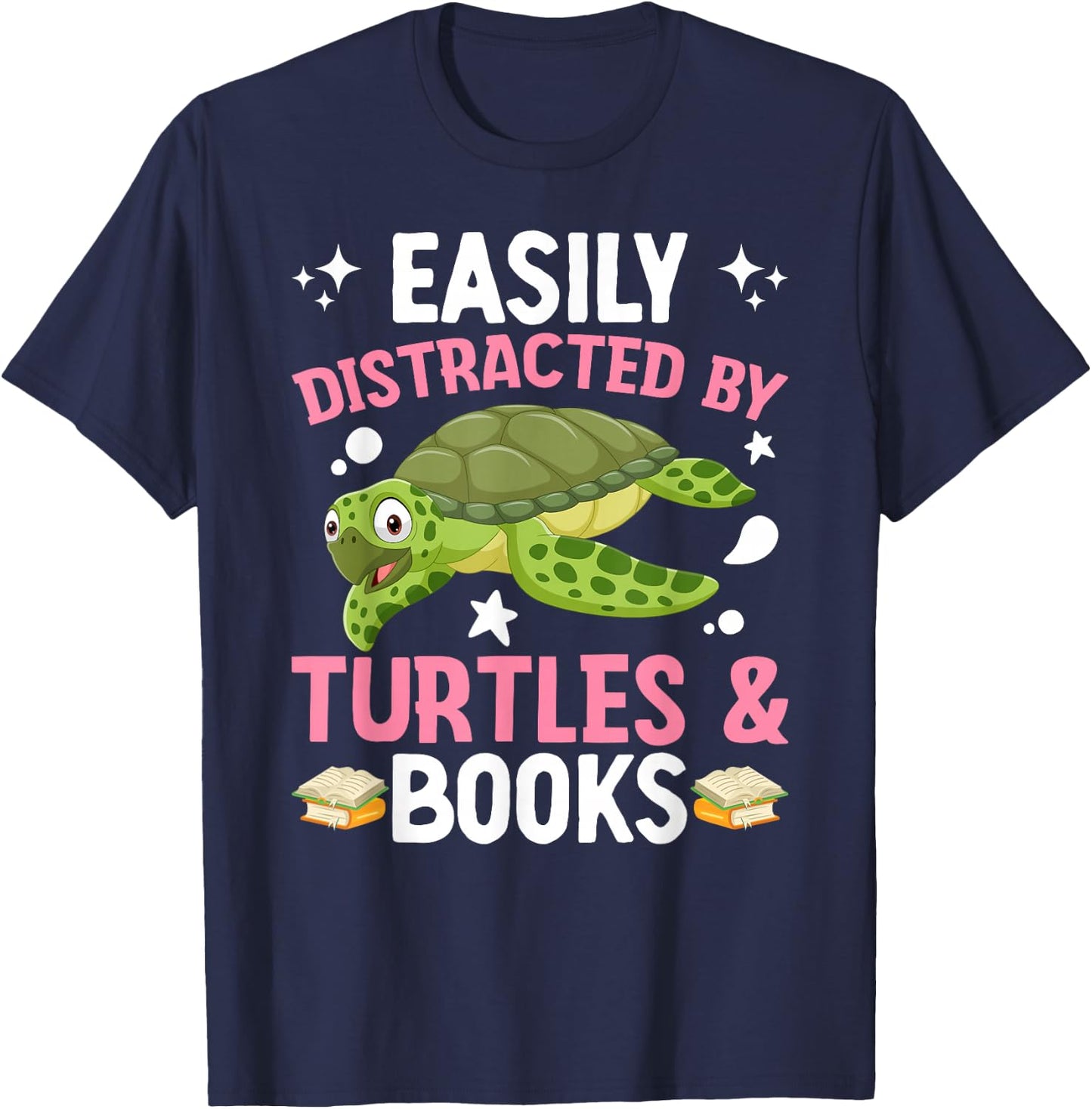 Distracted By Turtles & Books Turtle Lover Books Lover T-Shirt - T-Shirt | Navy