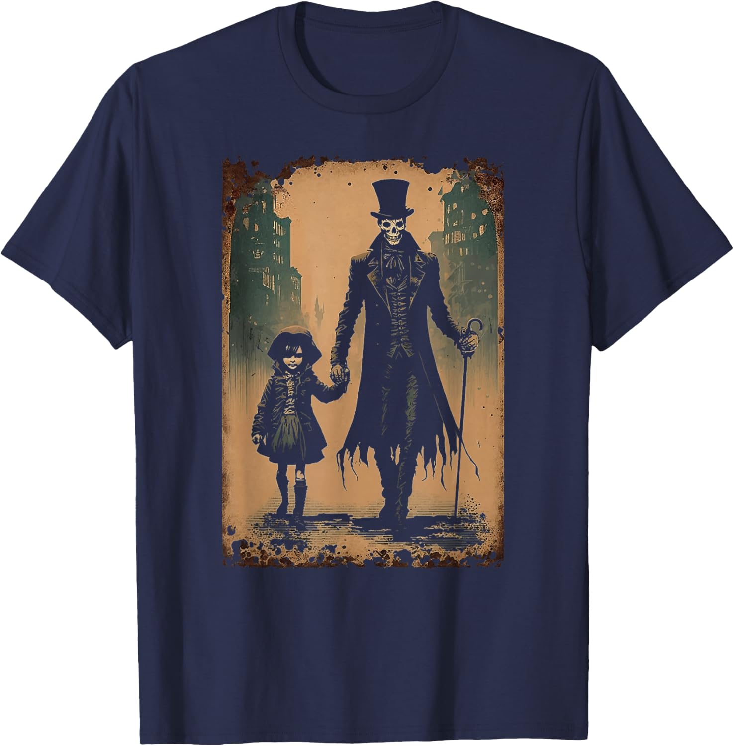 Reaper Of Death Making Friends On A Victorian City Street T-Shirt - T-Shirt | Navy