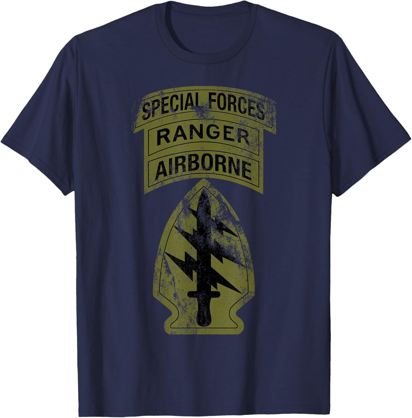 US Army Special Forces - SF Ranger Tab - OD Green Vintage T-Shirt - T-Shirt | Navy