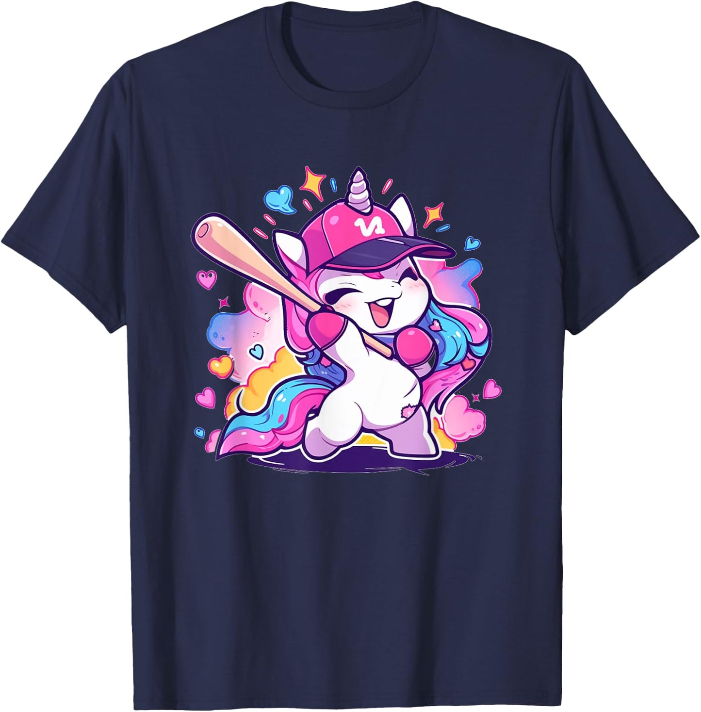 Cute Baseball Sport Baseball Unicorn T-Shirt - T-Shirt | Navy