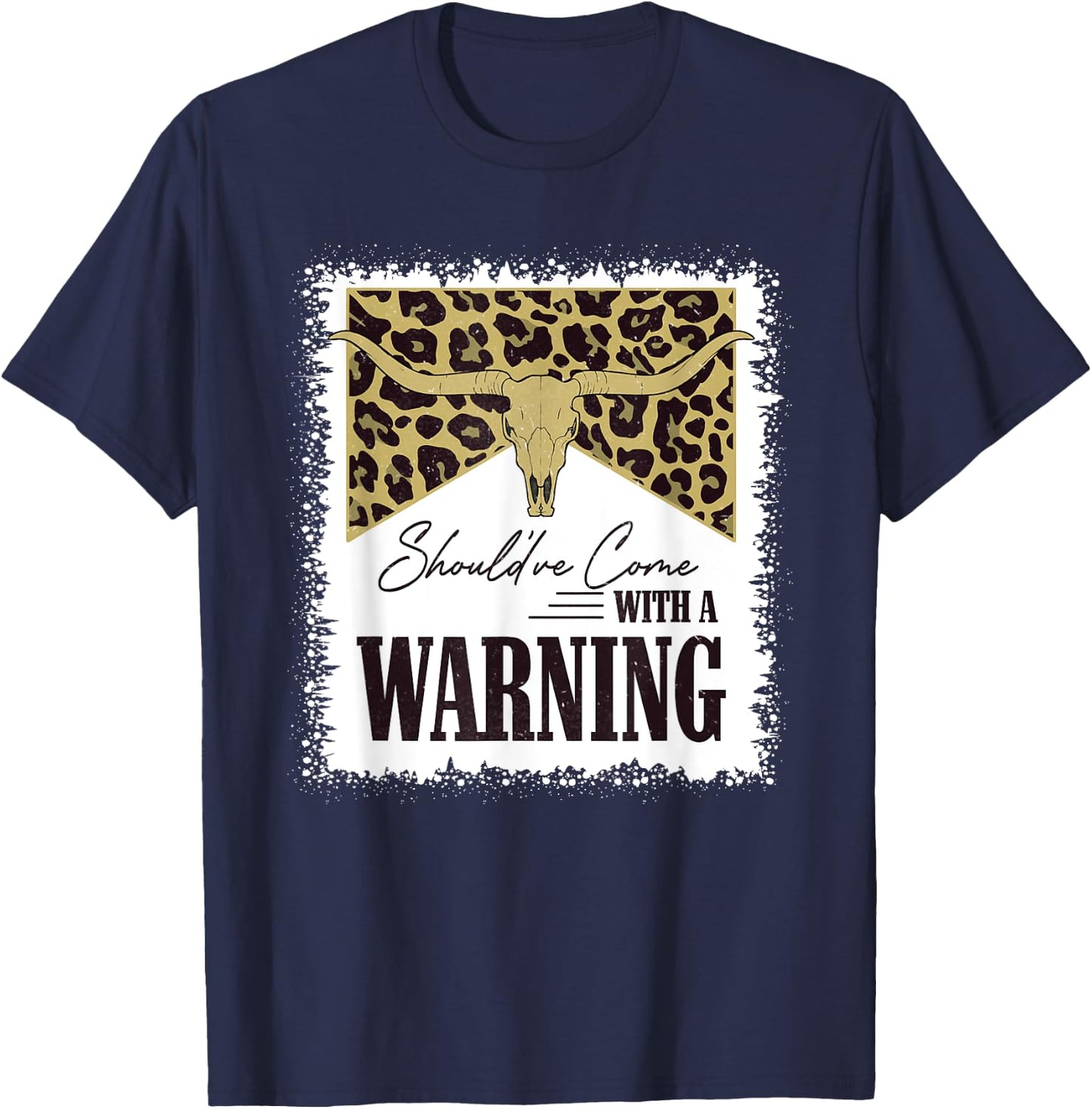 Should've Come With A Warning Bull Skull Leopard Bleached T-Shirt - T-Shirt | Navy