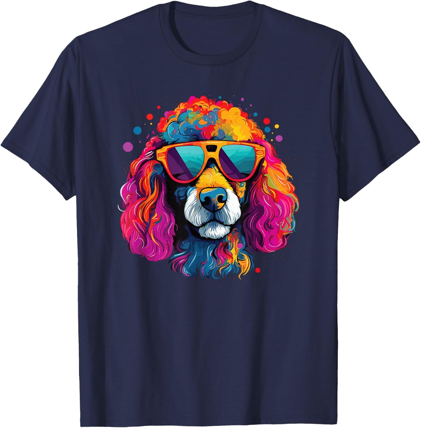 Watercolor Colorful Poodle Dogs T-Shirt - T-Shirt | Navy