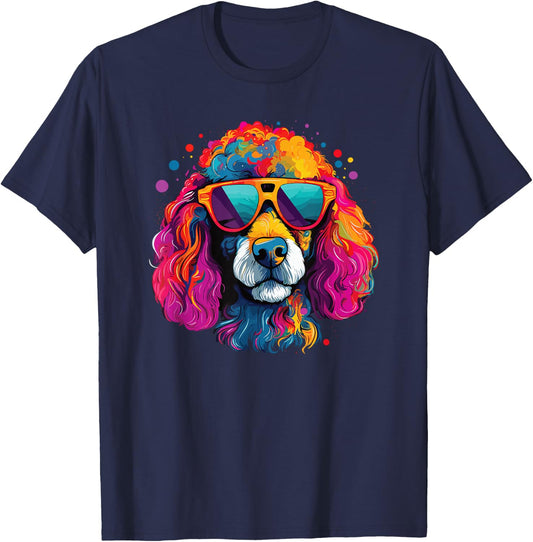 Watercolor Colorful Poodle Dogs T-Shirt - T-Shirt | Navy