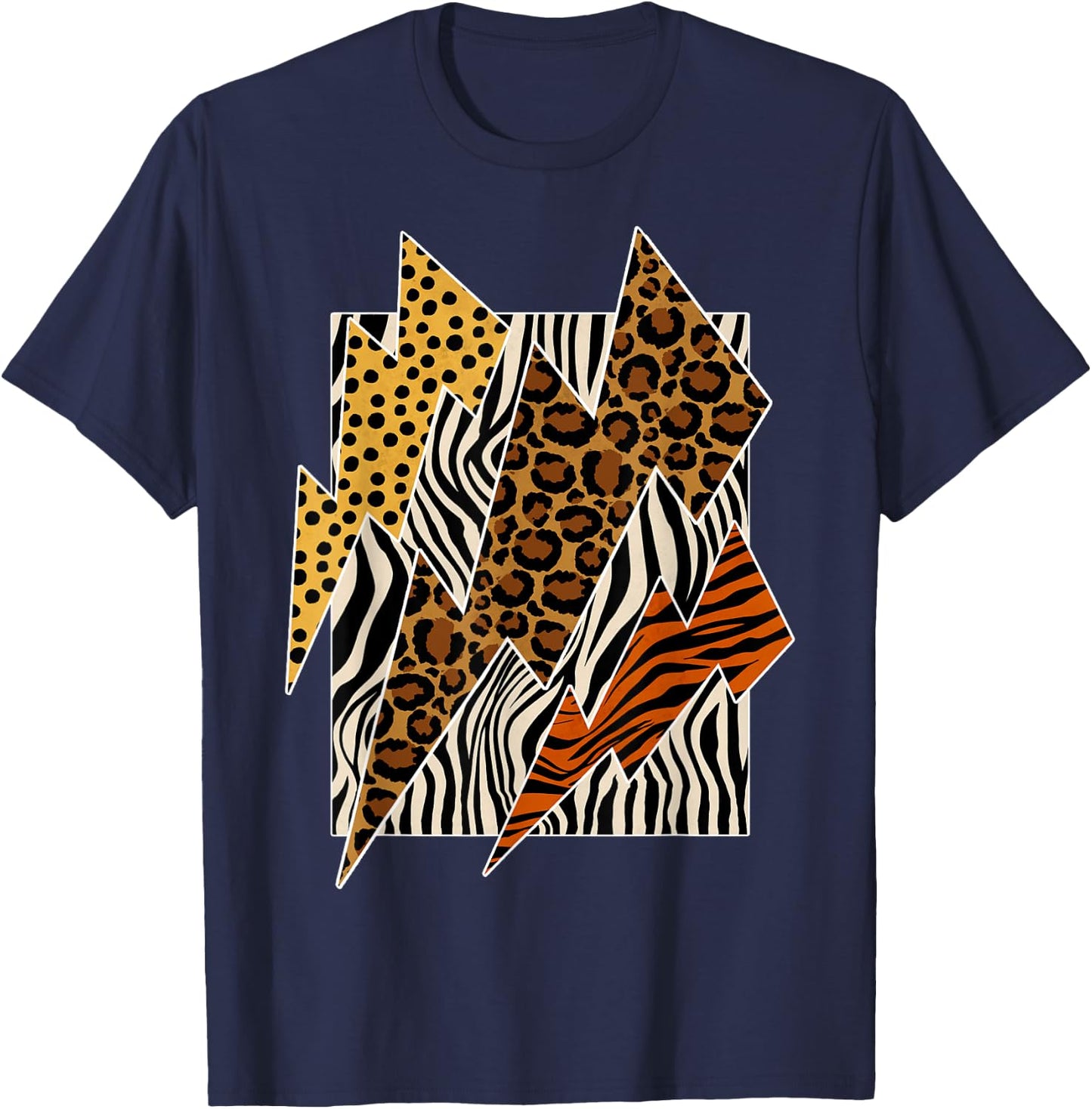 Tiger Leopard Cheetah Zebra Lightning Animal Print T-Shirt - T-Shirt | Navy