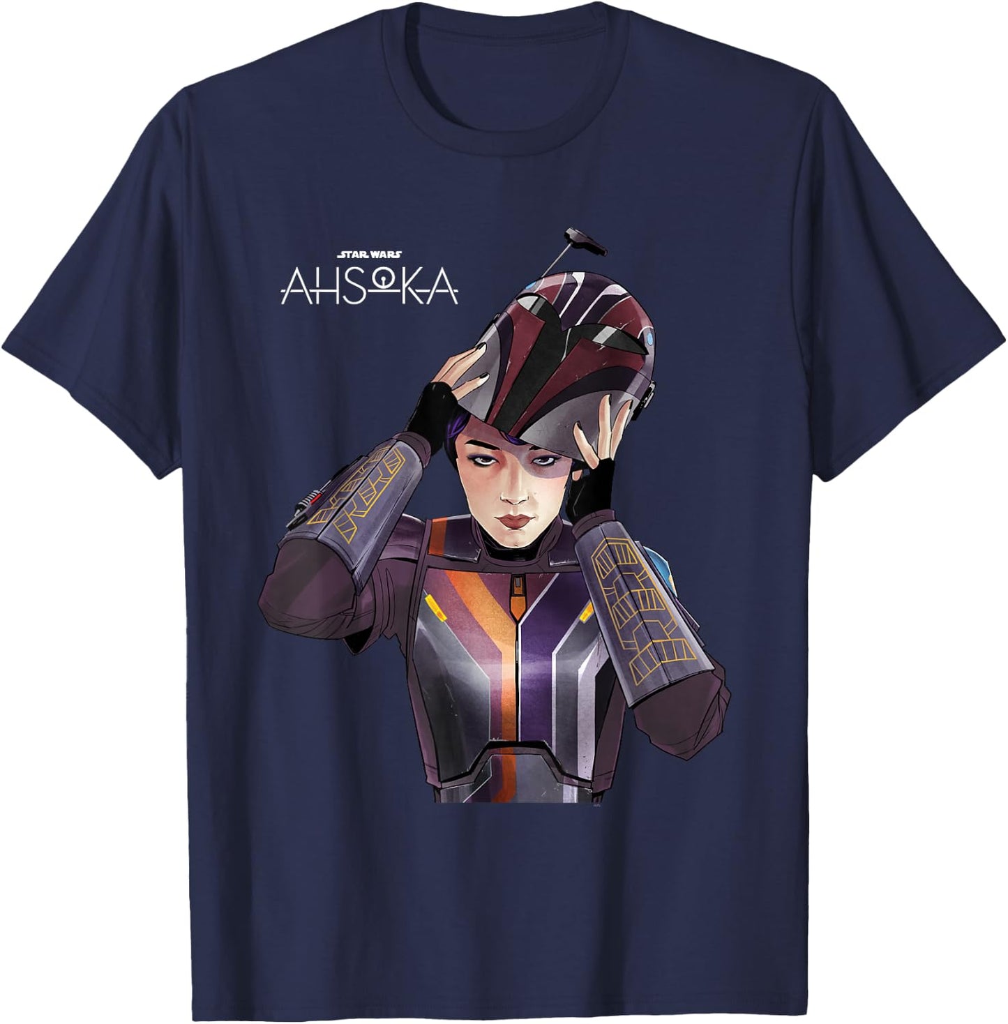 Star Wars Ahsoka Sabine Wren with Mandalorian Helmet Disney+ T-Shirt - T-Shirt | Navy