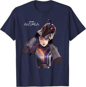 Star Wars Ahsoka Sabine Wren with Mandalorian Helmet Disney+ T-Shirt - T-Shirt | Navy
