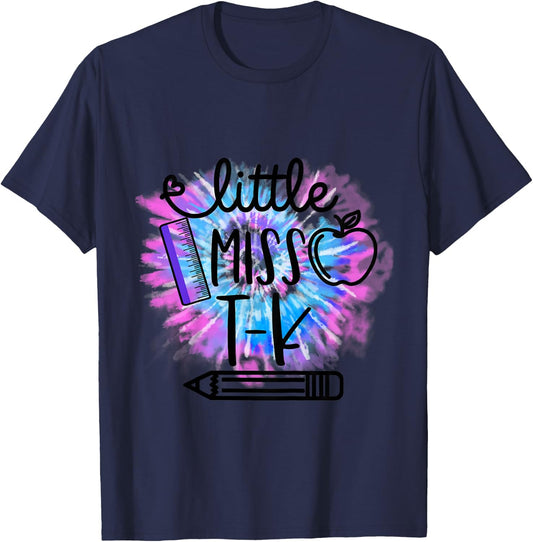 Kids Little Miss T K Toddler Girls Tie Dye First Day of TK T-Shirt - T-Shirt | Navy