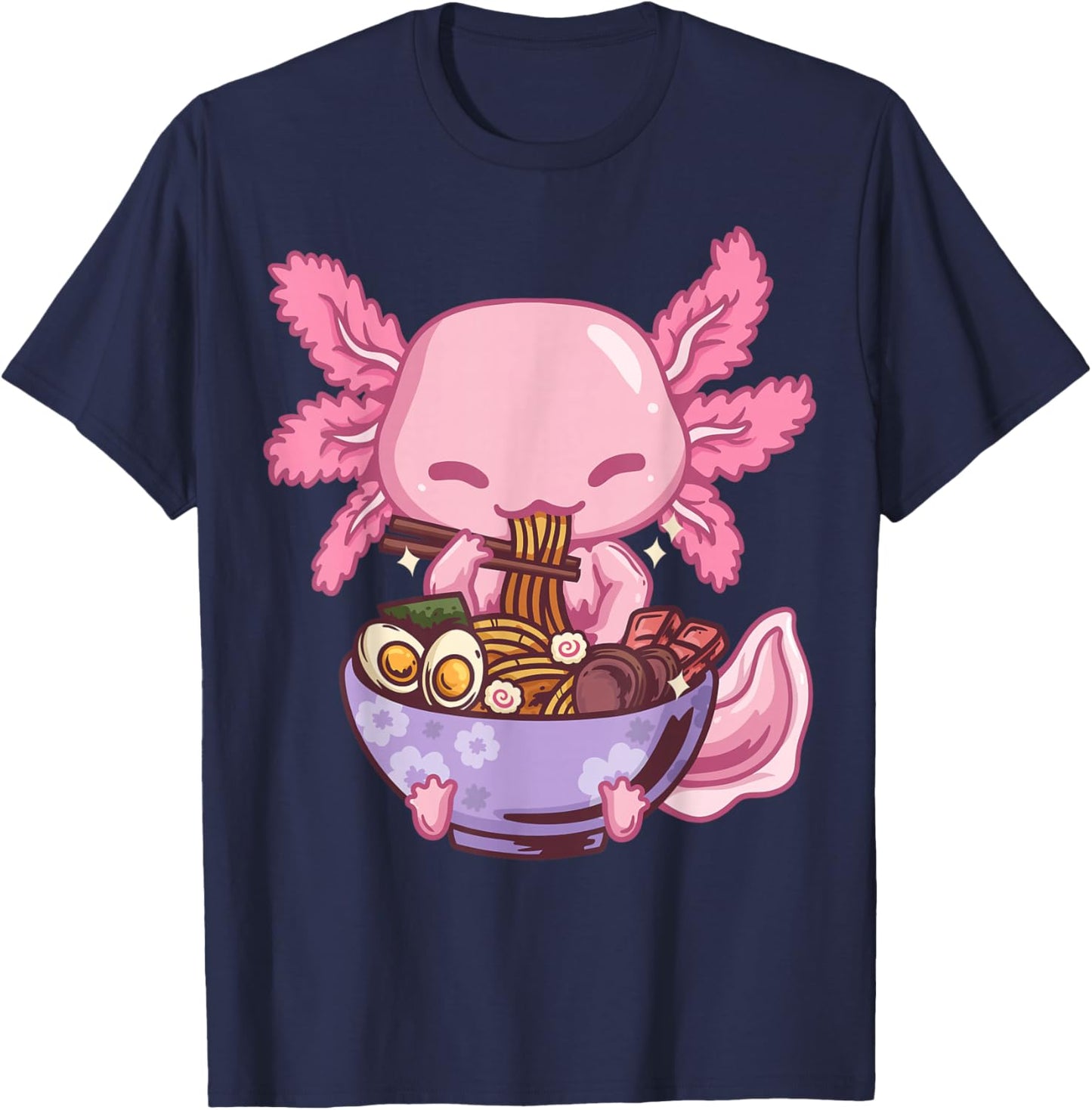 Axolotl Ramen Anime Kawaii Eating Girls Teens Small T-Shirt - T-Shirt | Navy
