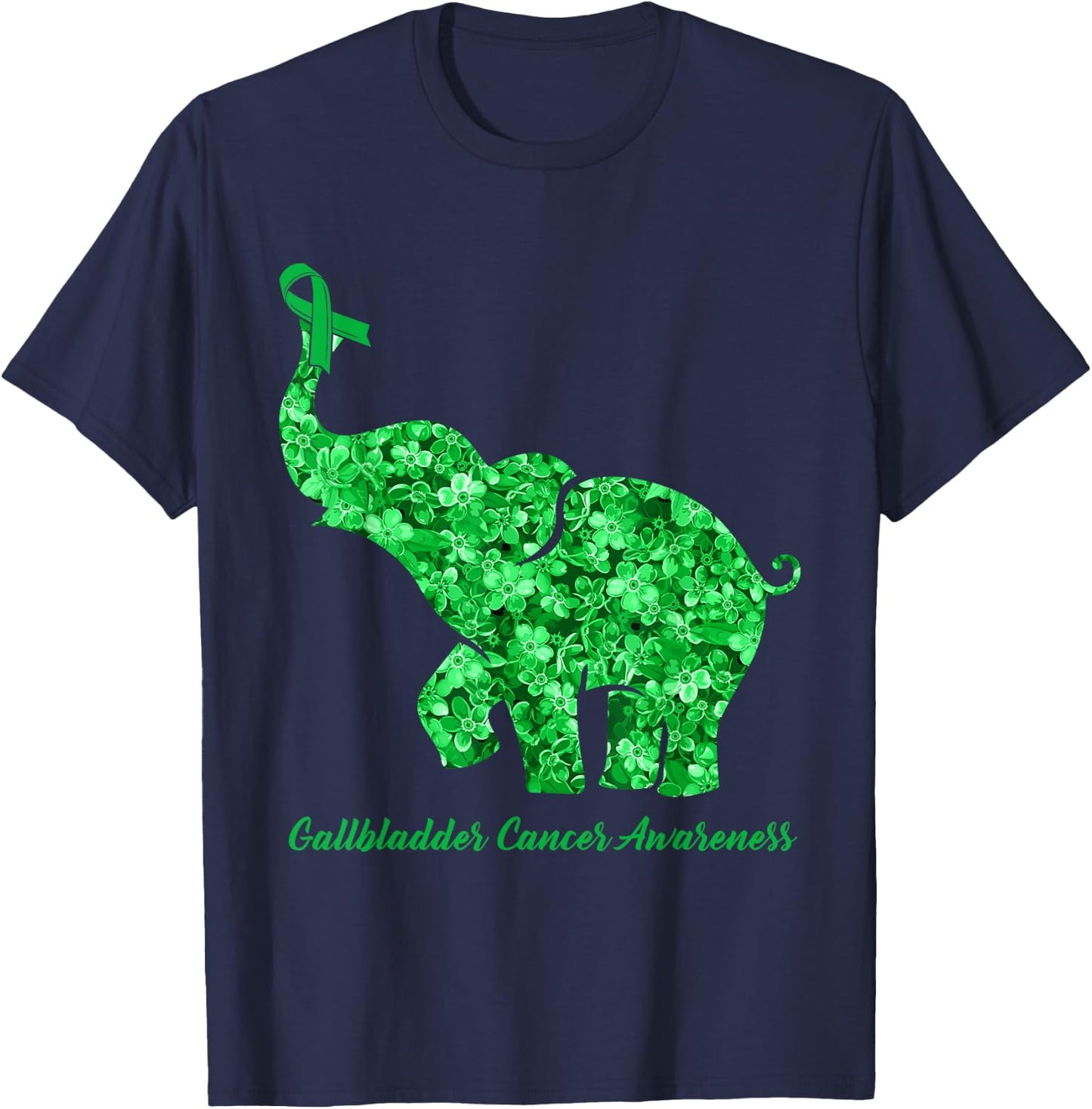 Elephant With Flower Gallbladder Cancer Awareness Ribbon T-Shirt - T-Shirt | Navy