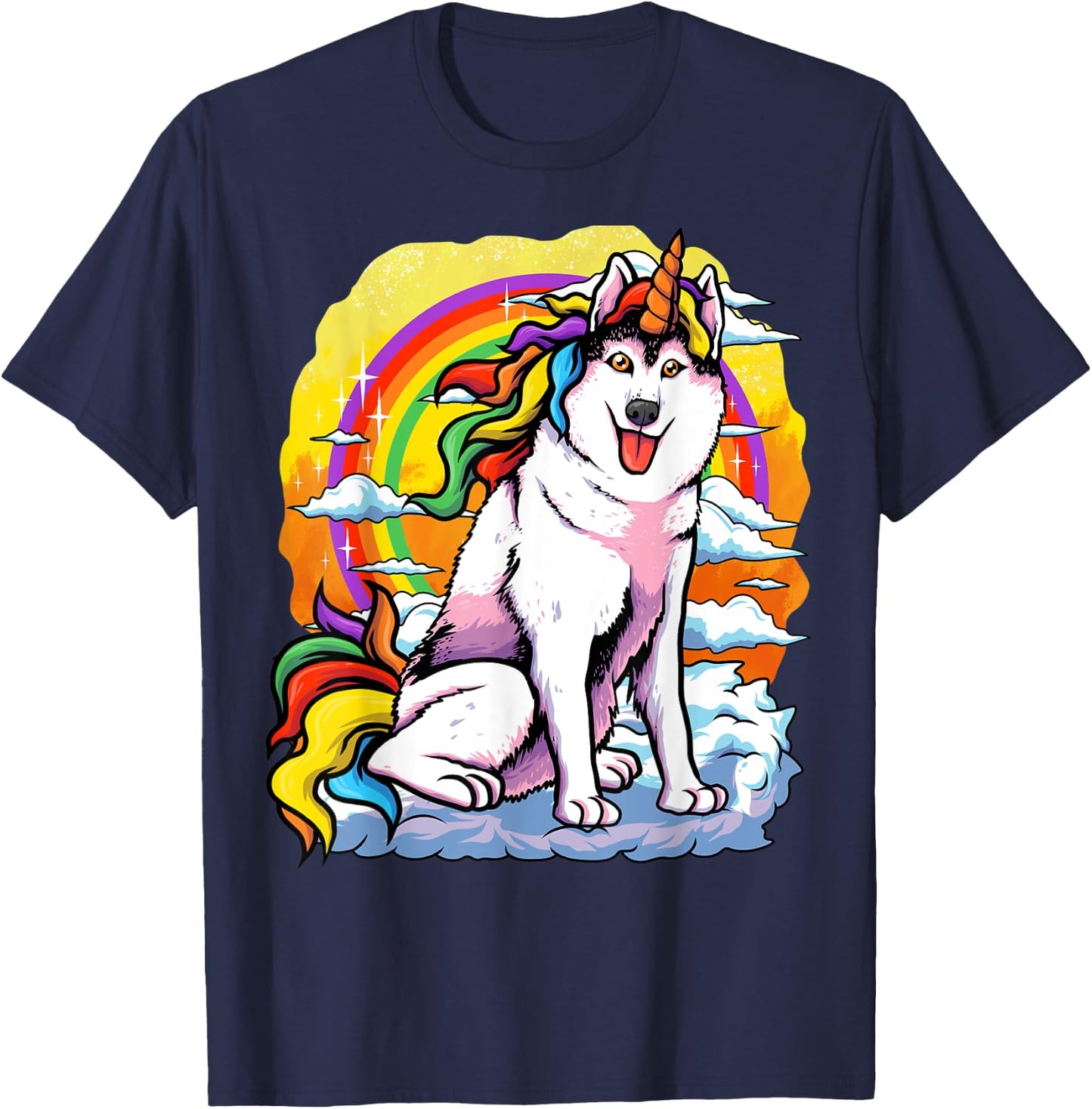 Husky Unicorn Rainbow Funny Siberian Husky Dog Owner Lovers Men Women Kids T-Shirt - T-Shirt | Navy