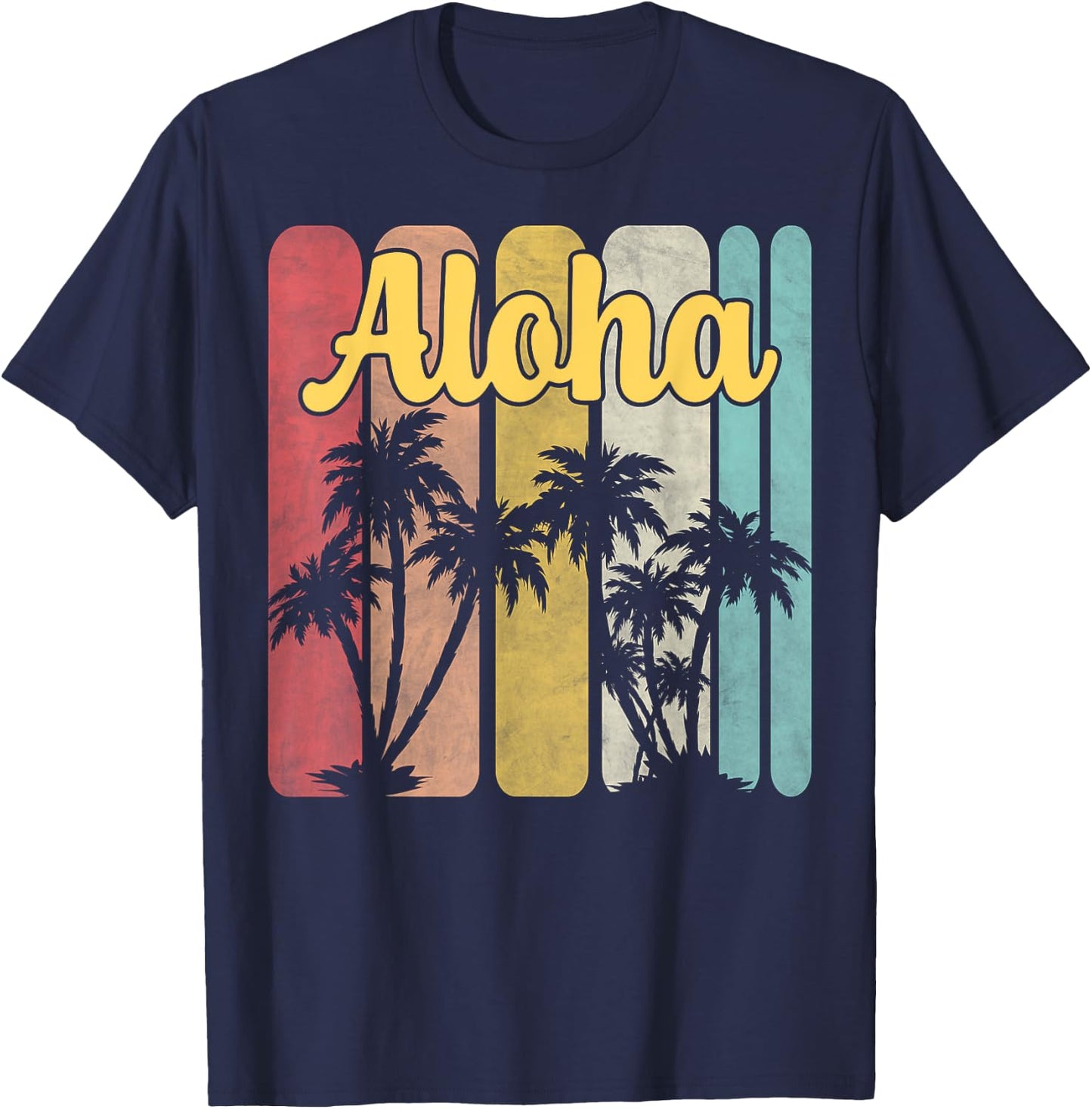 Aloha Hawaii Hawaiian Island Palm Tree Summer Tropical Beach Men Women Girls Kids T-Shirt - T-Shirt | Navy
