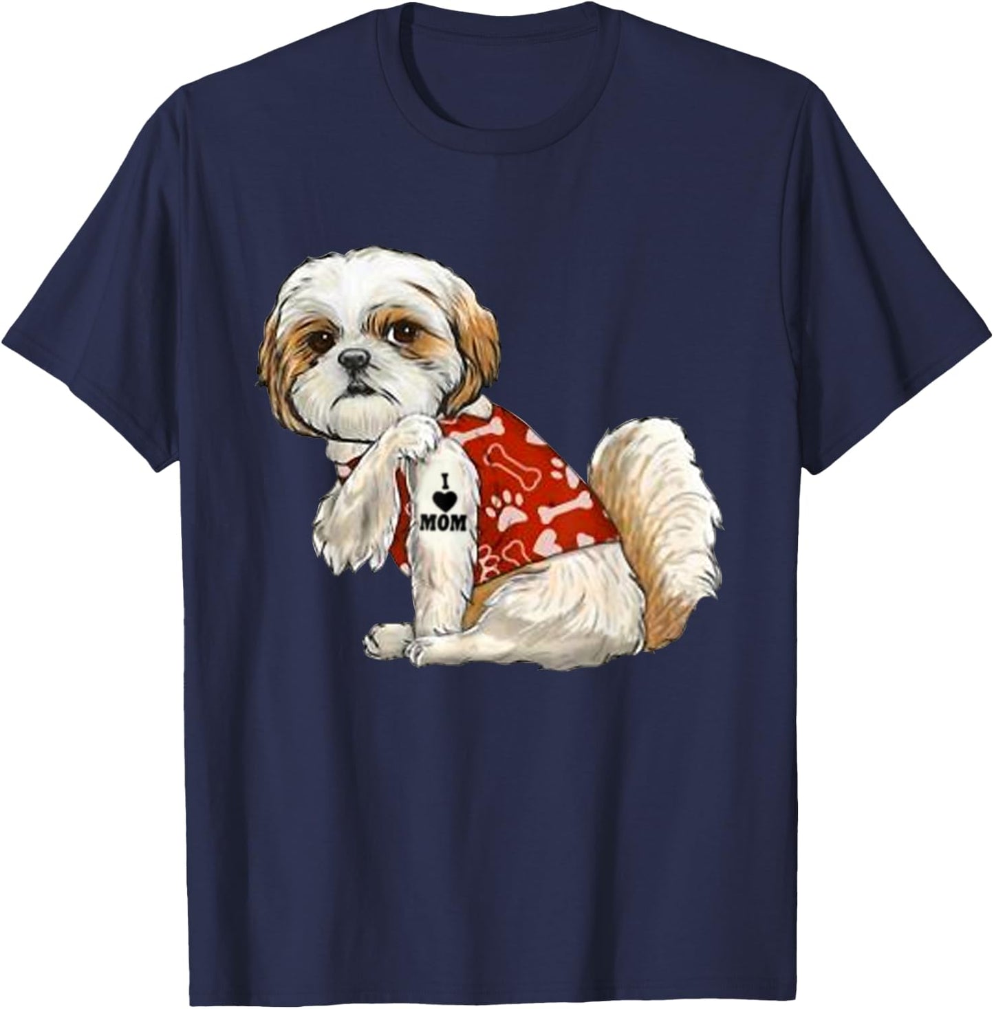 I Love Mom Tattoo Shih Tzu Mom Funny Mother's Day Gift T-Shirt - T-Shirt | Navy