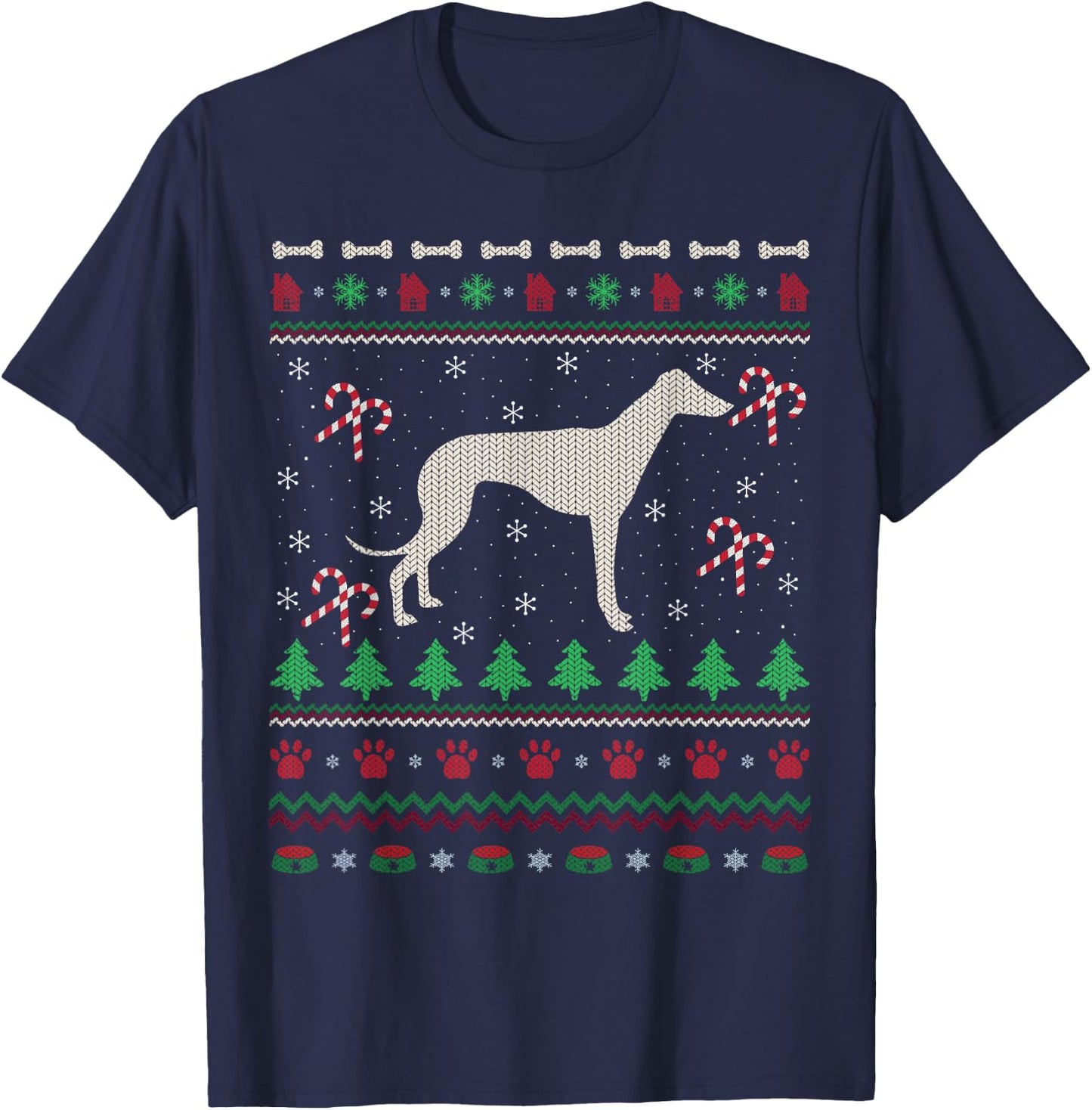 Ugly Xmas Sweater Santa Italian Greyhound Dog Christmas Men Women Kids T-Shirt - T-Shirt | Navy