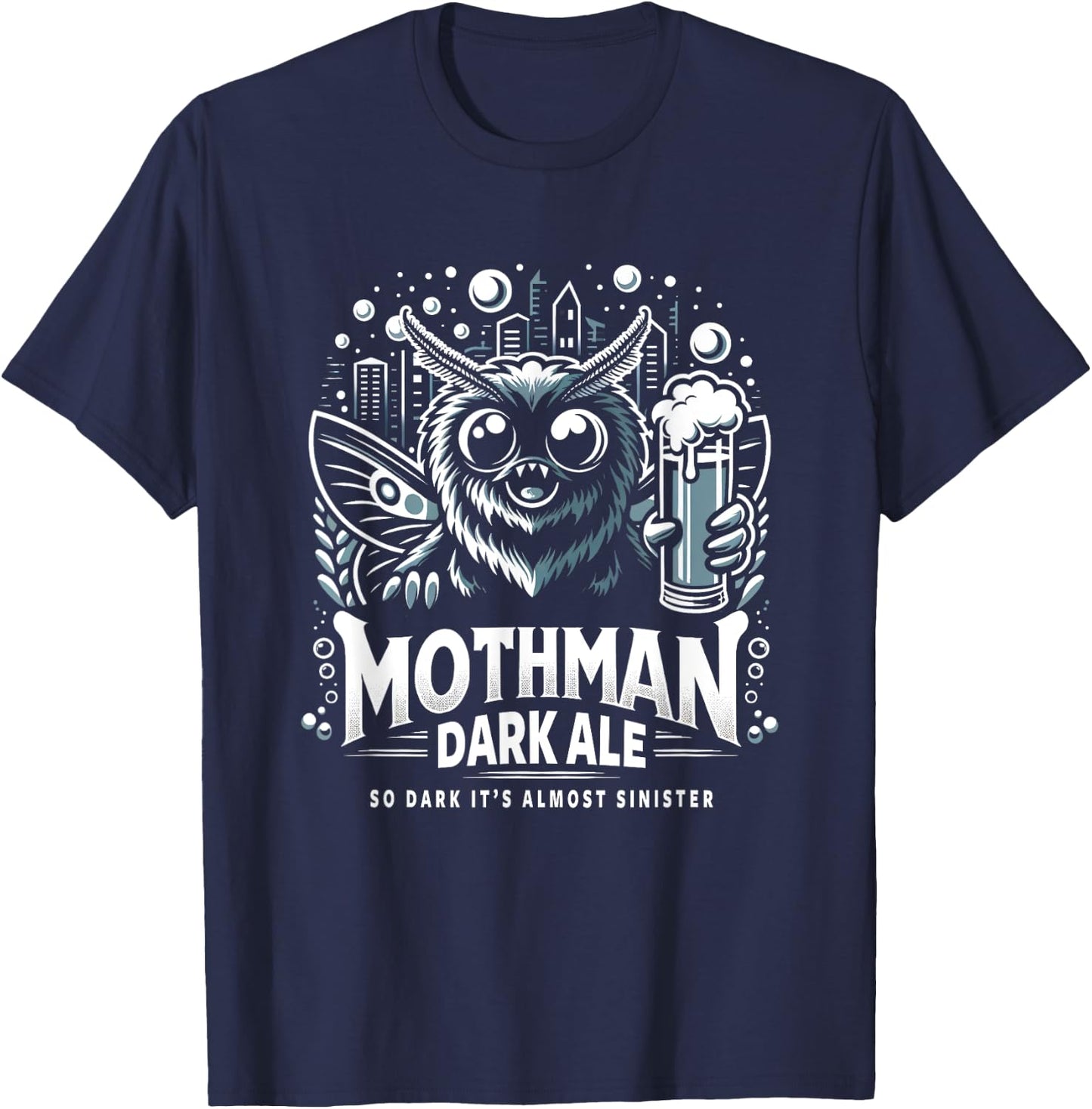 Funny Cryptid Beer Brand Parody Mothman Dark Ale T-Shirt - T-Shirt | Navy