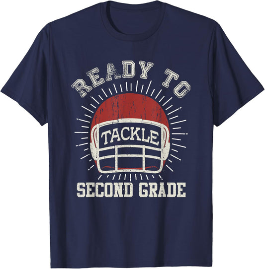 Ready To Tackle 2nd Grade Back To School Football T-Shirt - T-Shirt | Navy