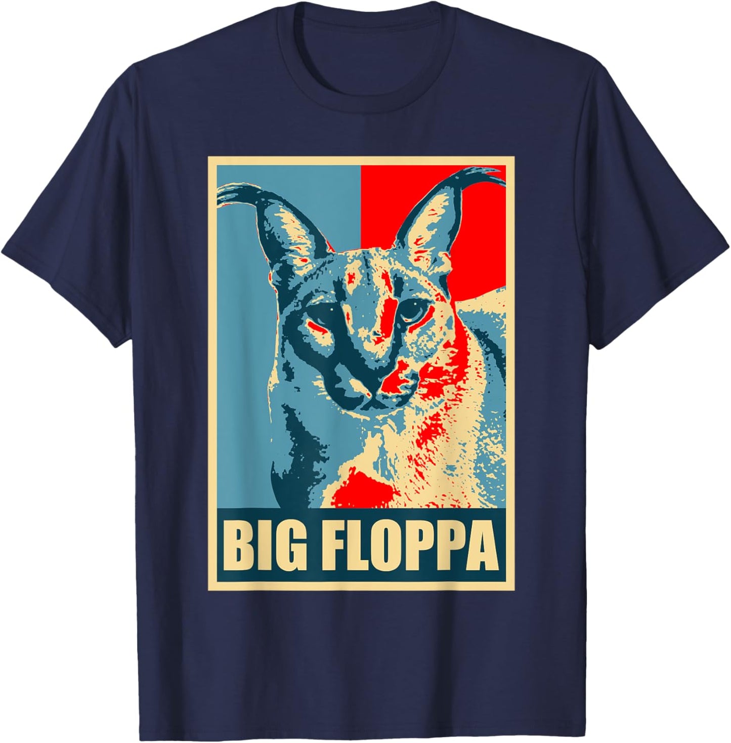 Big Floppa Caracal Cat Meme T-Shirt - T-Shirt | Navy