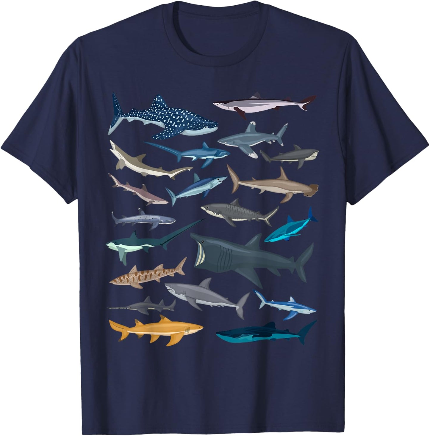 Different Types of Sharks Boys Kids Girl Shark Collage T-Shirt - T-Shirt | Navy