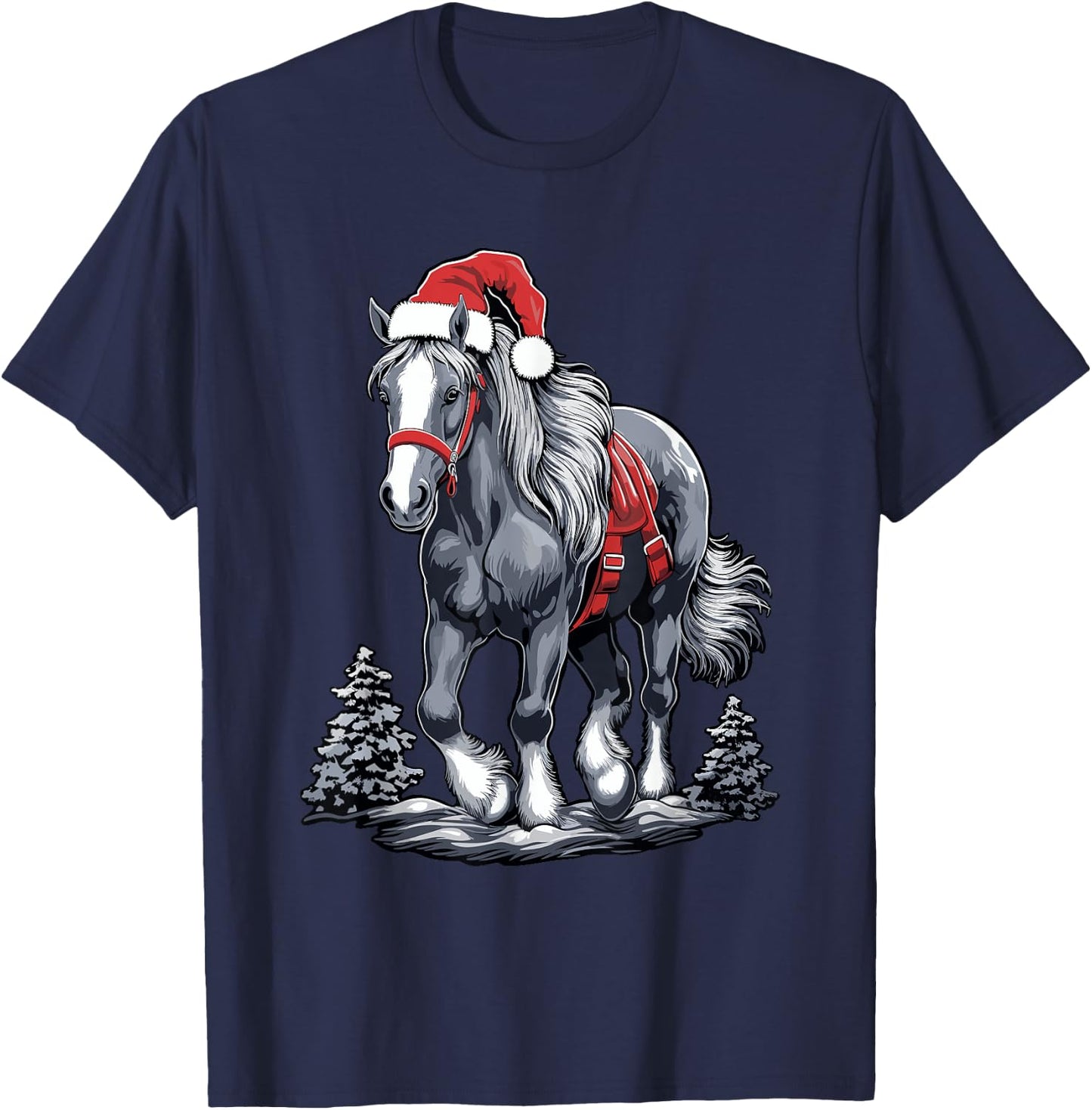 Cute Horse Christmas Santa Hat Xmas Pony Pajama T-Shirt - T-Shirt | Navy