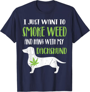 Funny Marijuana Dog Lover Dachshund Dad Mom Cannabis 420 T-Shirt - T-Shirt | Navy