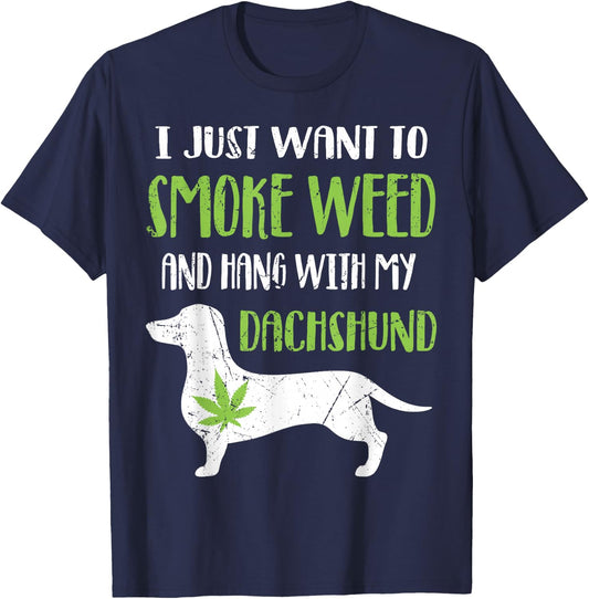 Funny Marijuana Dog Lover Dachshund Dad Mom Cannabis 420 T-Shirt - T-Shirt | Navy