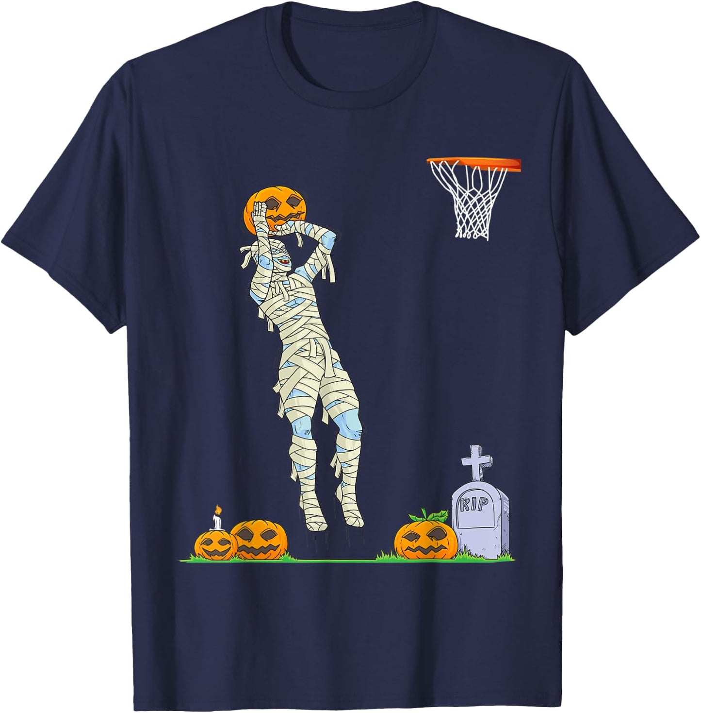 Funny Mummy Basketball Halloween Pumpkin T-Shirt - T-Shirt | Navy