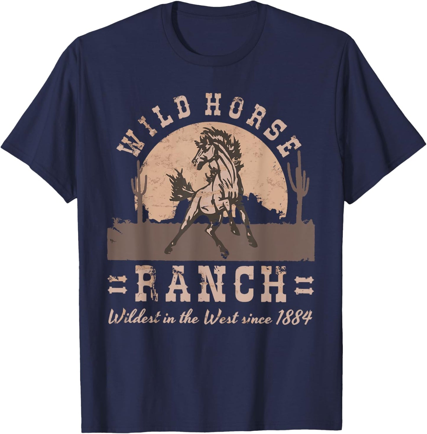Wild Horse Ranch Distressed Western Graphic T-Shirt - T-Shirt | Navy