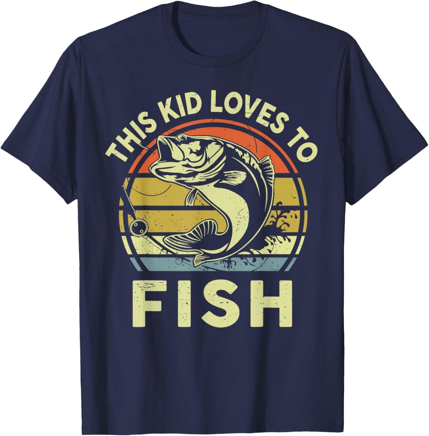 Boy Kids Loves to Fish-Shirt Bass Fishing Gift Funny Fishing T-Shirt - T-Shirt | Navy