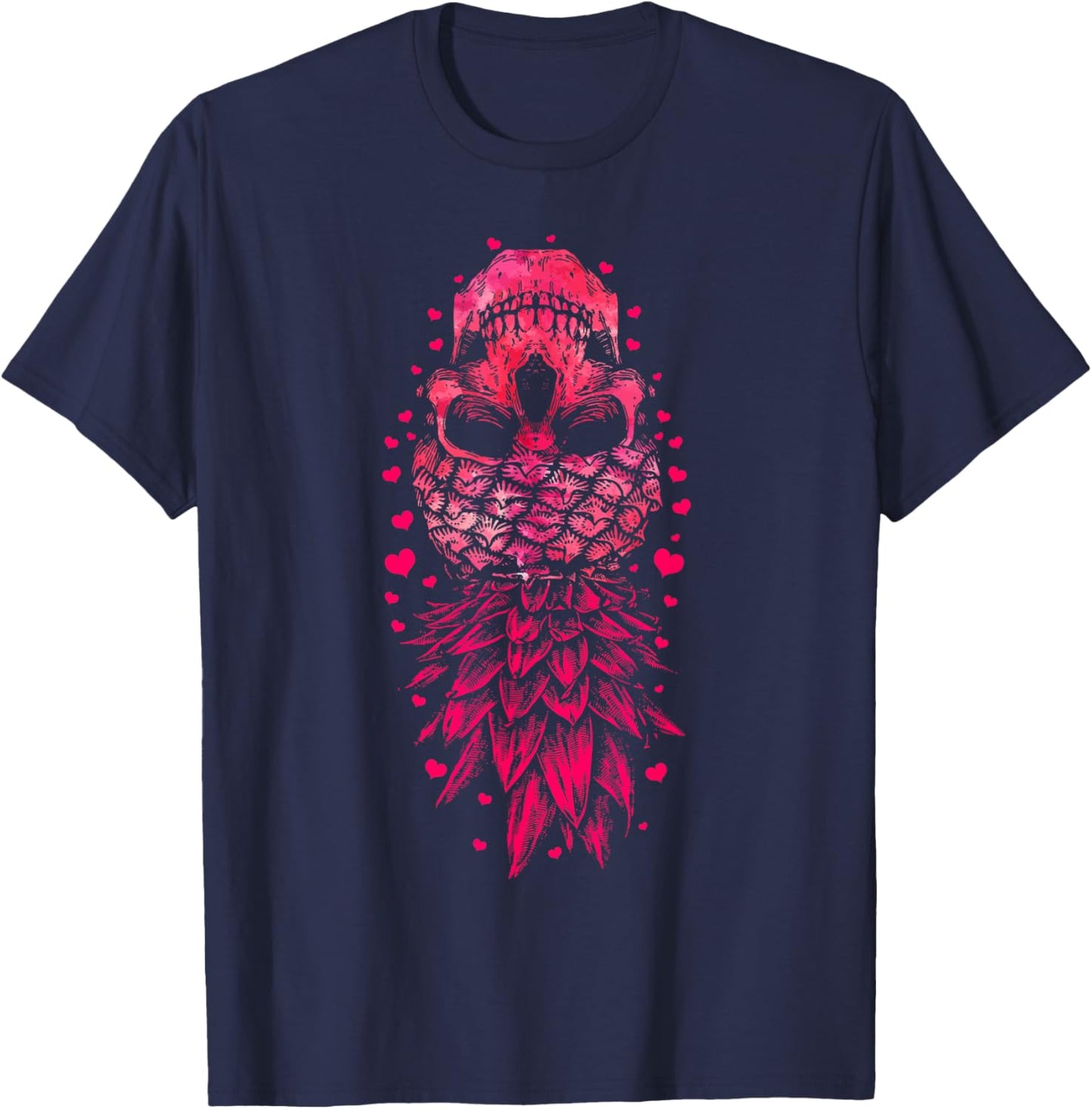 Valentines Day Pineapple Skull Upside Down Lovers T-Shirt - T-Shirt | Navy