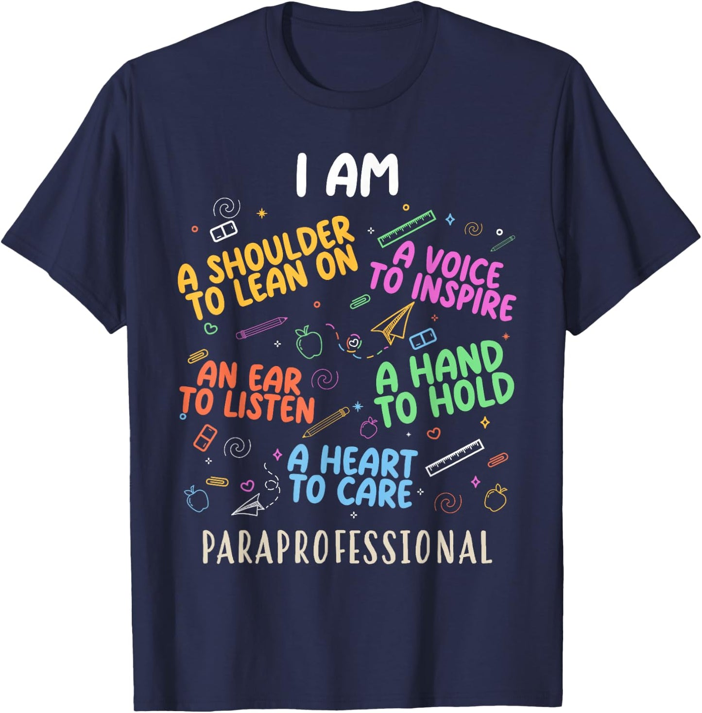Funny Paraeducator Heart To Care Paraprofessional Teachers T-Shirt - T-Shirt | Navy