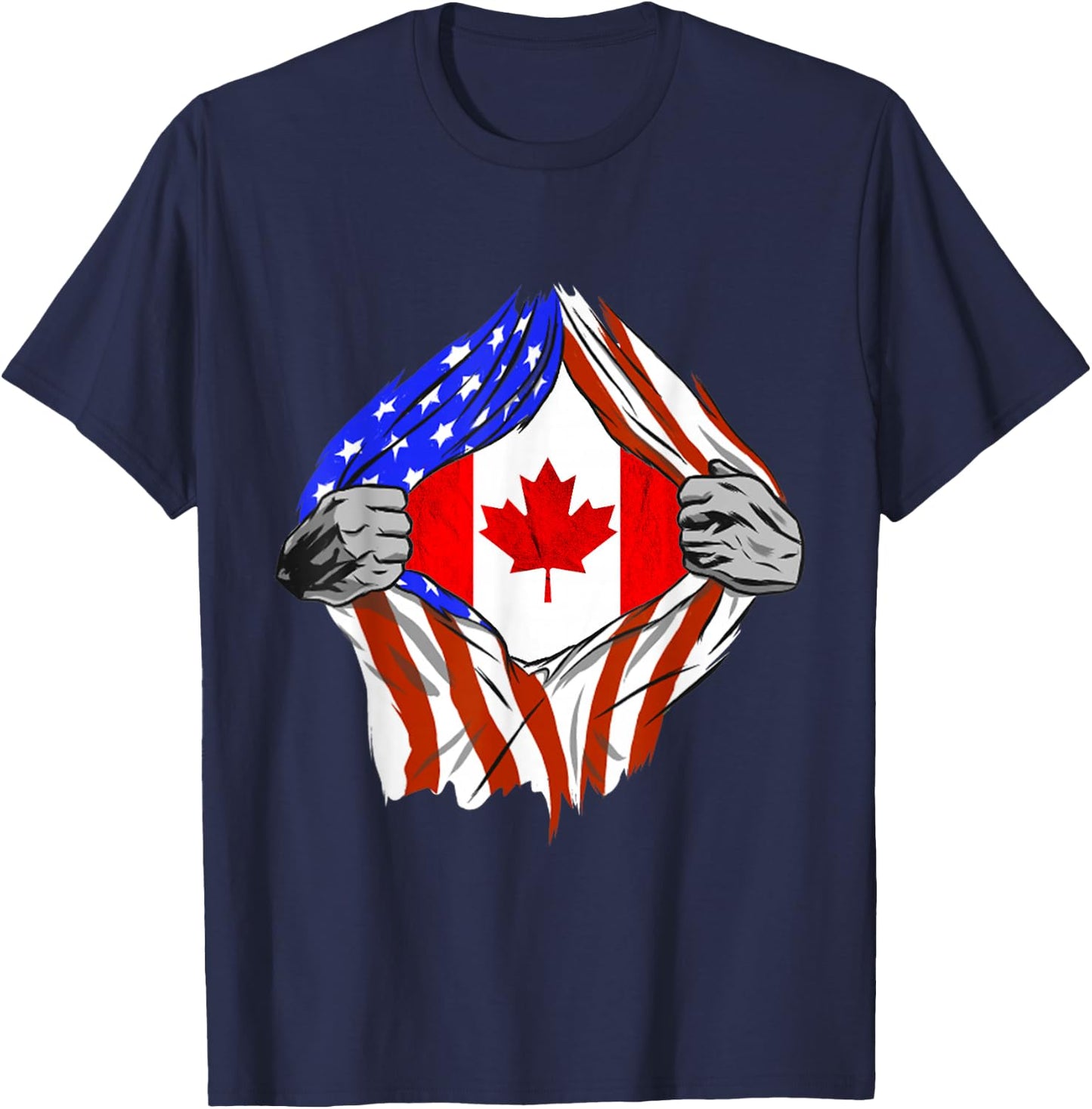 America USA Canadian Flag Chest Canadian Roots Canada T-Shirt - T-Shirt | Navy