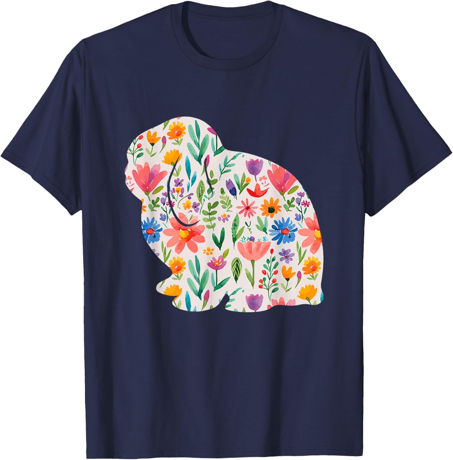 Holland Lop Bunny Rabbit watercolor flowers design T-Shirt - T-Shirt | Navy