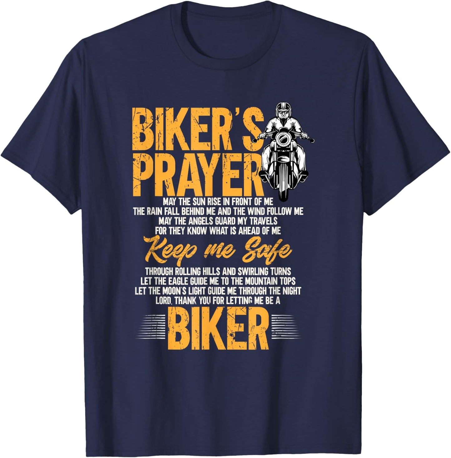 Biker's Prayer Vintage Motorcycle Biker Biking Motorcycling T-Shirt - T-Shirt | Navy