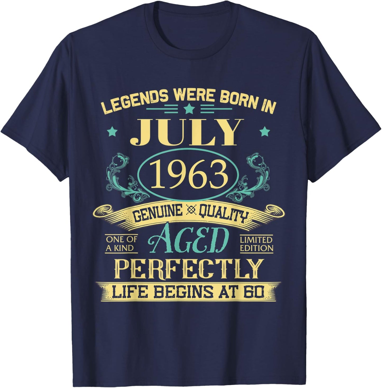 Legends Born In July 1963 Vintage 60th 60 Years Old T-Shirt - T-Shirt | Navy