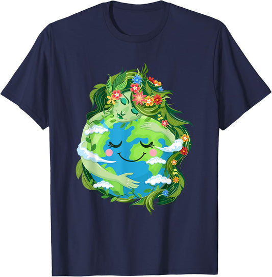 Cute Green Mother Gaia Save Our Planet Earth Day Women Girl T-Shirt - T-Shirt | Navy