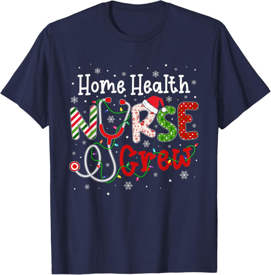 Home Health Christmas Nurse Crew Nursing Christmas Pattern T-Shirt - T-Shirt | Navy