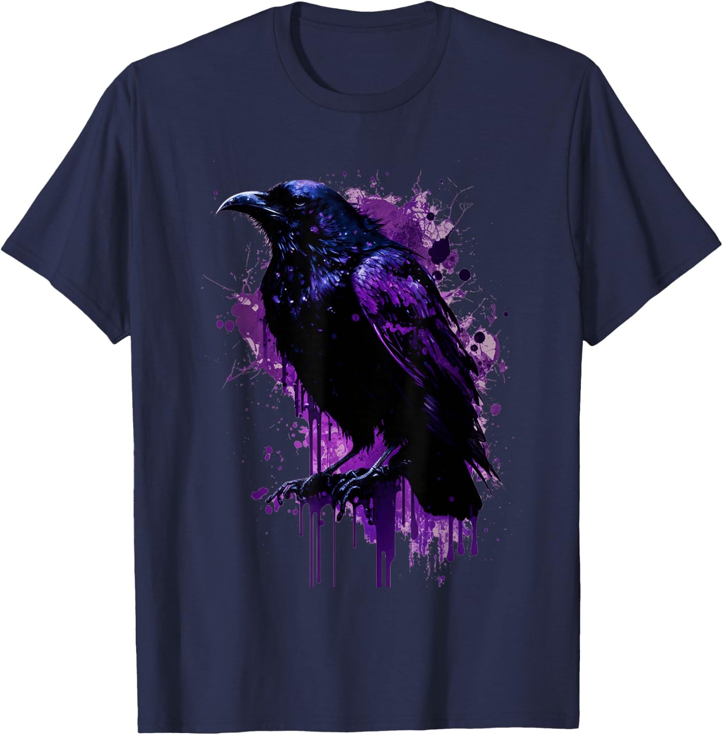 Beautiful Black Crow Raven Bird Purple Stain Men Women T-Shirt - T-Shirt | Navy